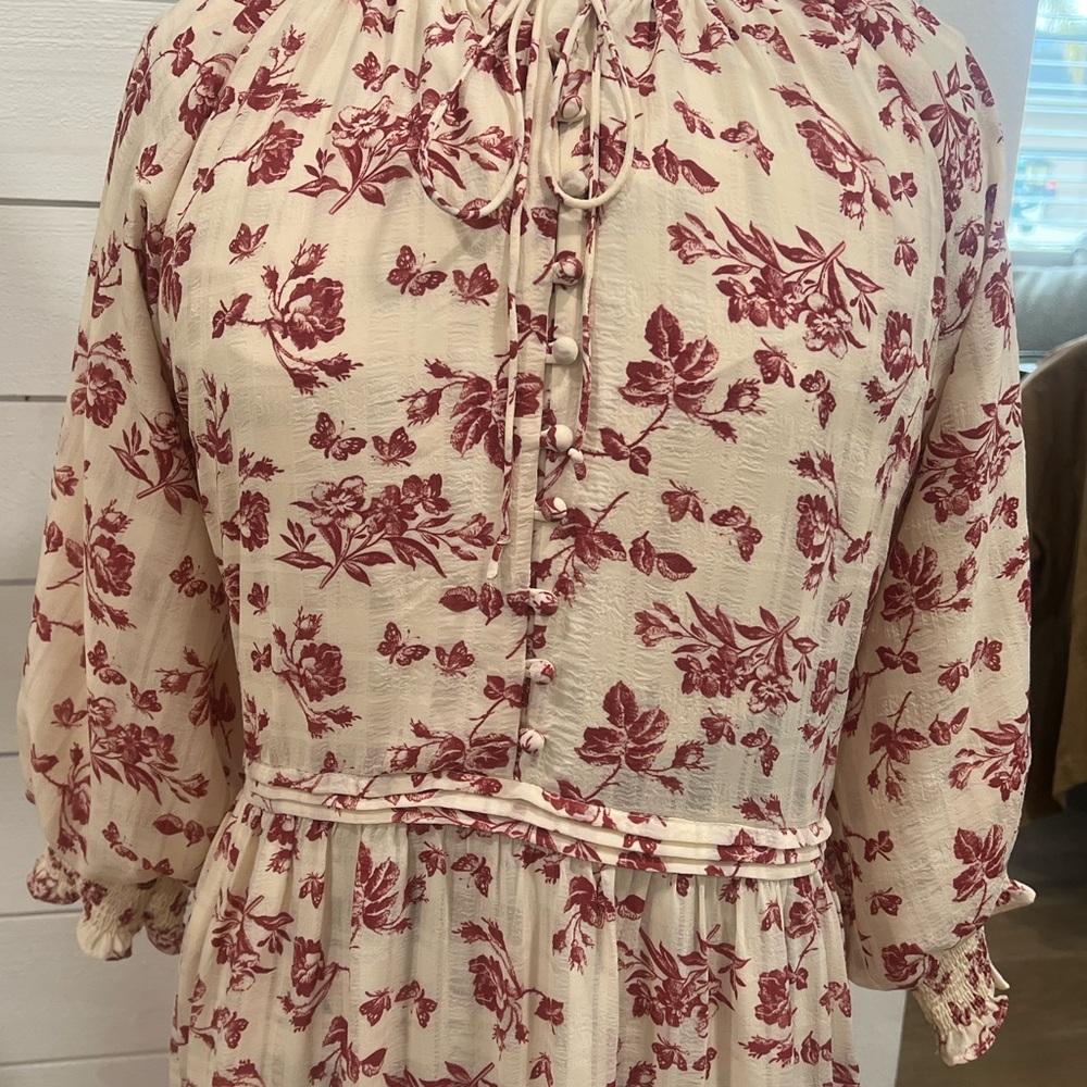 Dainty Jewells Red and Cream Floral Long Sleeve Dress - Picture 3 of 9